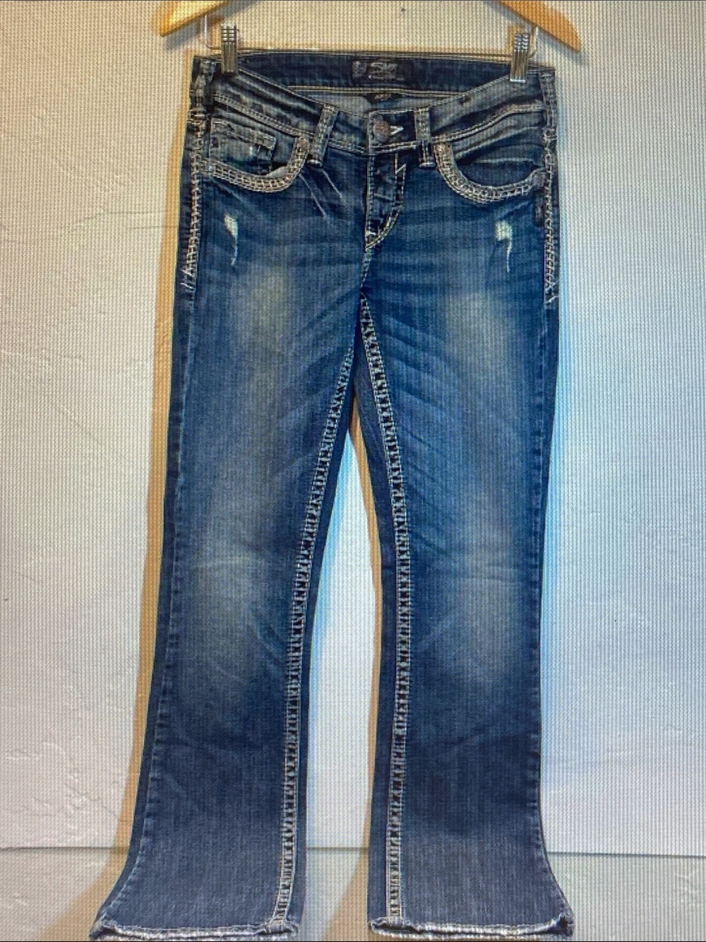 Silver Jeans Women's Blue Boot Cut Jeans with Whisker Fade